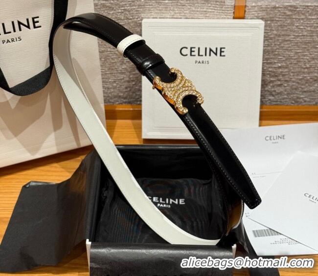Good Looking Celine Triomphe Calfskin Leather Belt 2.5cm with Strass CE091104 Black/White 2025