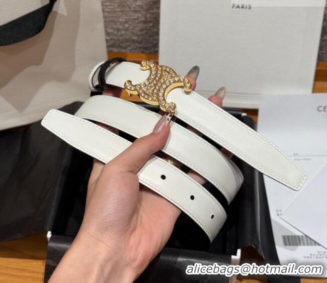 Good Looking Celine Triomphe Calfskin Leather Belt 2.5cm with Strass CE091104 Black/White 2025