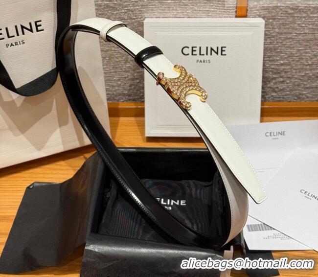Good Looking Celine Triomphe Calfskin Leather Belt 2.5cm with Strass CE091104 Black/White 2025