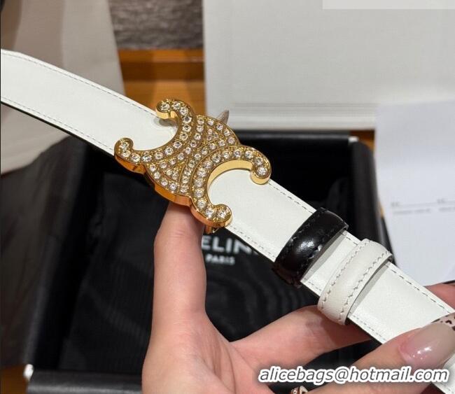 Good Looking Celine Triomphe Calfskin Leather Belt 2.5cm with Strass CE091104 Black/White 2025