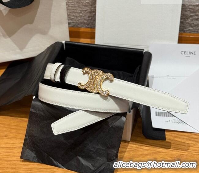 Good Looking Celine Triomphe Calfskin Leather Belt 2.5cm with Strass CE091104 Black/White 2025