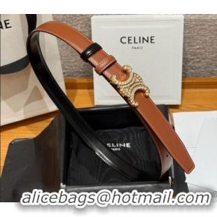 Famous Brand Celine Triomphe Calfskin Leather Belt 2.5cm with Strass CE091104 Brown/Black 2025