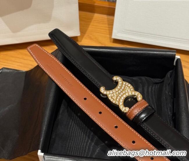 Famous Brand Celine Triomphe Calfskin Leather Belt 2.5cm with Strass CE091104 Brown/Black 2025
