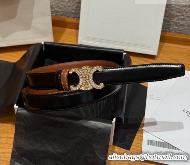 Famous Brand Celine Triomphe Calfskin Leather Belt 2.5cm with Strass CE091104 Brown/Black 2025