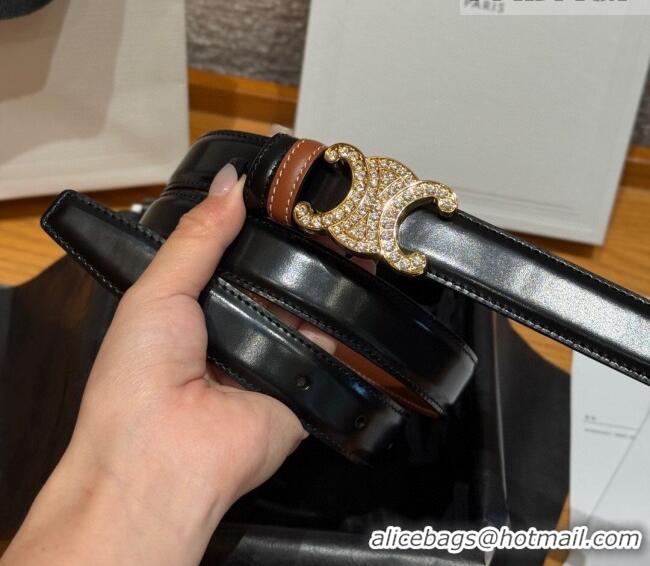Famous Brand Celine Triomphe Calfskin Leather Belt 2.5cm with Strass CE091104 Brown/Black 2025