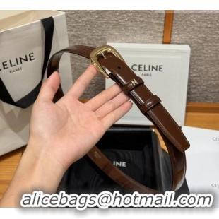 Best Quality Celine Shiny Calfskin Belt 2.5cm with Pin Buckle CE091105 Brown 2025