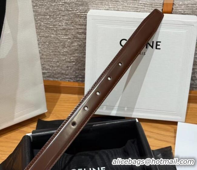 Best Quality Celine Shiny Calfskin Belt 2.5cm with Pin Buckle CE091105 Brown 2025