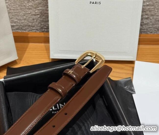 Best Quality Celine Shiny Calfskin Belt 2.5cm with Pin Buckle CE091105 Brown 2025