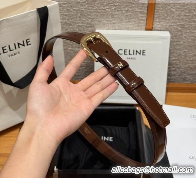 Best Quality Celine Shiny Calfskin Belt 2.5cm with Pin Buckle CE091105 Brown 2025