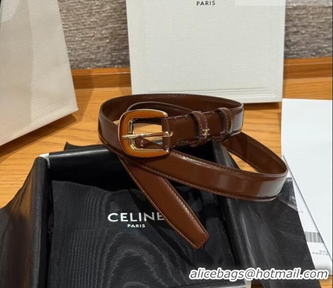Best Quality Celine Shiny Calfskin Belt 2.5cm with Pin Buckle CE091105 Brown 2025