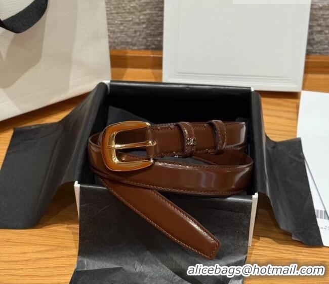 Best Quality Celine Shiny Calfskin Belt 2.5cm with Pin Buckle CE091105 Brown 2025
