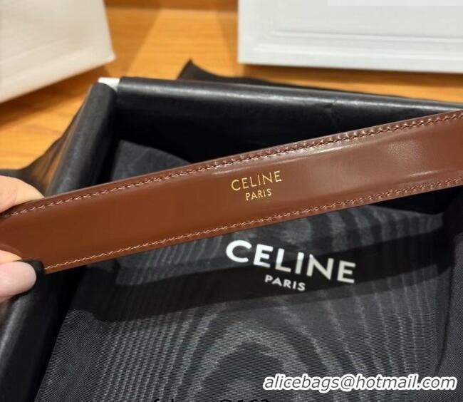 Best Quality Celine Shiny Calfskin Belt 2.5cm with Pin Buckle CE091105 Brown 2025