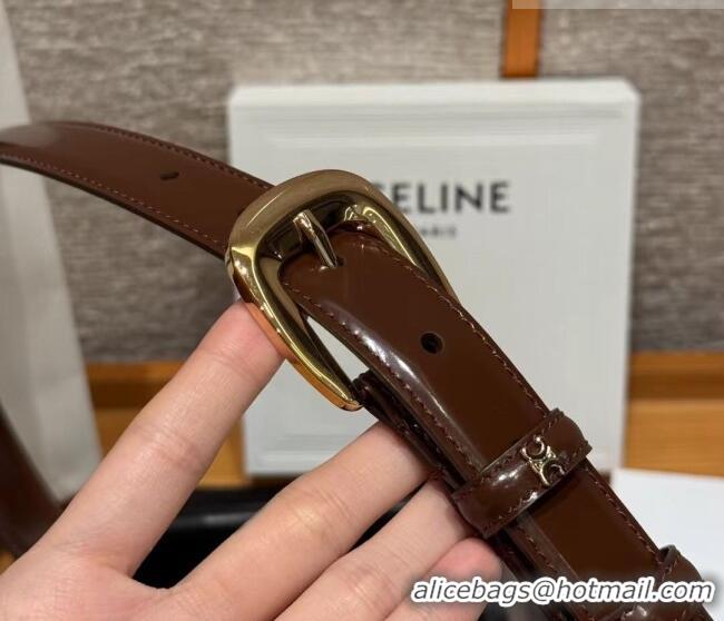 Best Quality Celine Shiny Calfskin Belt 2.5cm with Pin Buckle CE091105 Brown 2025