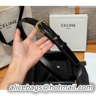 Top Design Celine Shiny Calfskin Belt 2.5cm with Pin Buckle CE091105 Black 2025