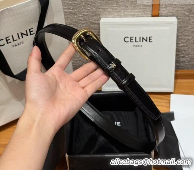 Top Design Celine Shiny Calfskin Belt 2.5cm with Pin Buckle CE091105 Black 2025