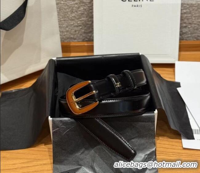 Top Design Celine Shiny Calfskin Belt 2.5cm with Pin Buckle CE091105 Black 2025