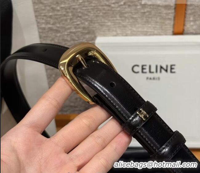 Top Design Celine Shiny Calfskin Belt 2.5cm with Pin Buckle CE091105 Black 2025