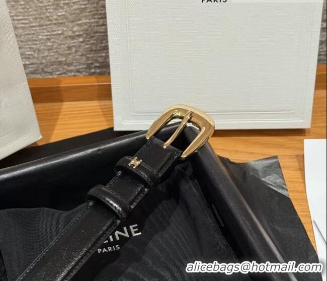 Top Design Celine Shiny Calfskin Belt 2.5cm with Pin Buckle CE091105 Black 2025