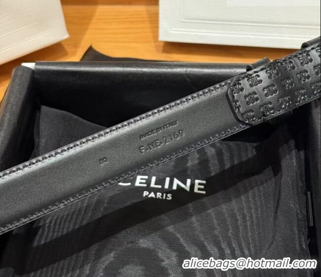 Grade Quality Celine Logo Embossed Calfskin Belt 2.5cm with Pin Buckle CE091105 Black 2025