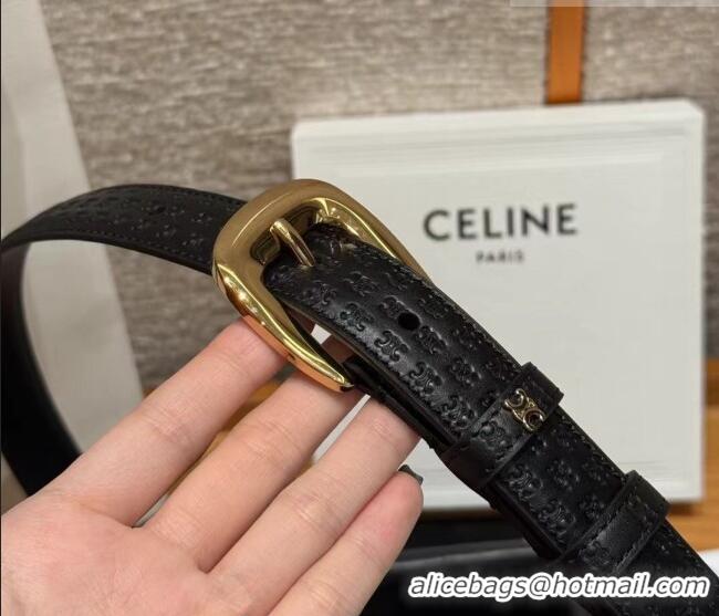 Grade Quality Celine Logo Embossed Calfskin Belt 2.5cm with Pin Buckle CE091105 Black 2025