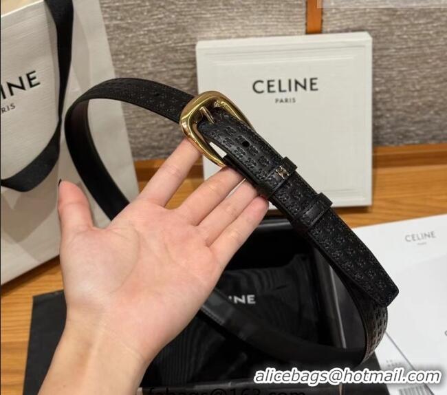 Grade Quality Celine Logo Embossed Calfskin Belt 2.5cm with Pin Buckle CE091105 Black 2025
