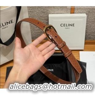 Luxury Cheap Celine Logo Embossed Calfskin Belt 2.5cm with Pin Buckle CE091105 Brown 2025
