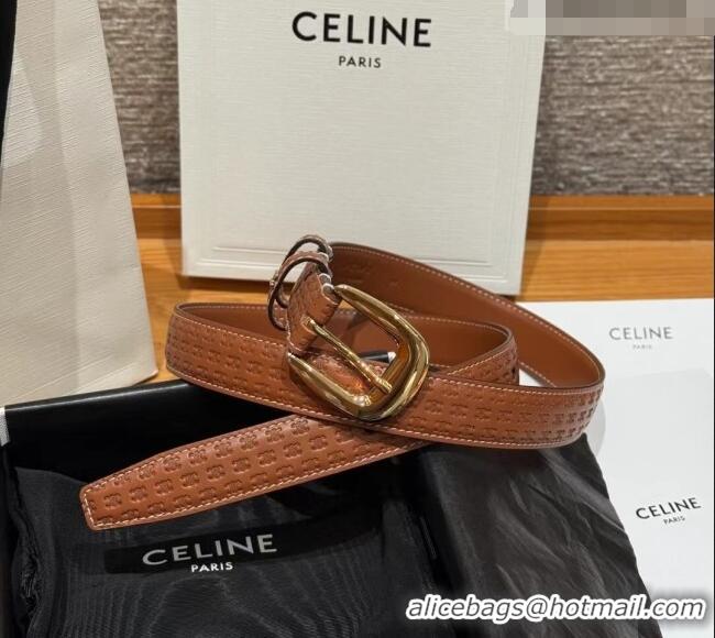 Luxury Cheap Celine Logo Embossed Calfskin Belt 2.5cm with Pin Buckle CE091105 Brown 2025