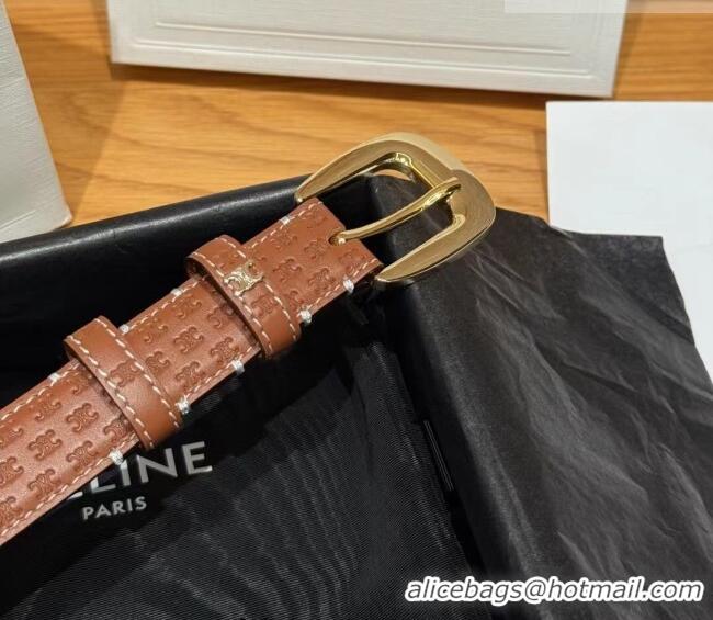 Luxury Cheap Celine Logo Embossed Calfskin Belt 2.5cm with Pin Buckle CE091105 Brown 2025