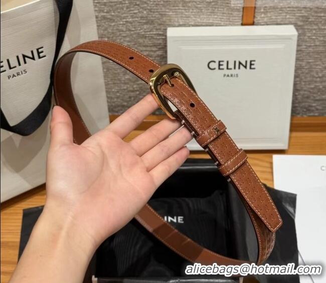 Luxury Cheap Celine Logo Embossed Calfskin Belt 2.5cm with Pin Buckle CE091105 Brown 2025