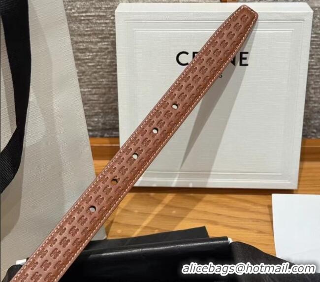 Luxury Cheap Celine Logo Embossed Calfskin Belt 2.5cm with Pin Buckle CE091105 Brown 2025