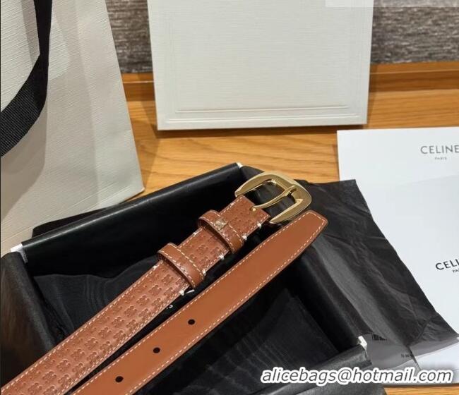 Luxury Cheap Celine Logo Embossed Calfskin Belt 2.5cm with Pin Buckle CE091105 Brown 2025