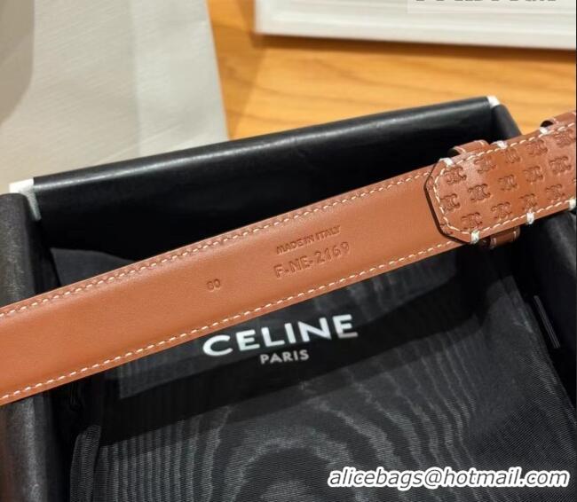 Luxury Cheap Celine Logo Embossed Calfskin Belt 2.5cm with Pin Buckle CE091105 Brown 2025