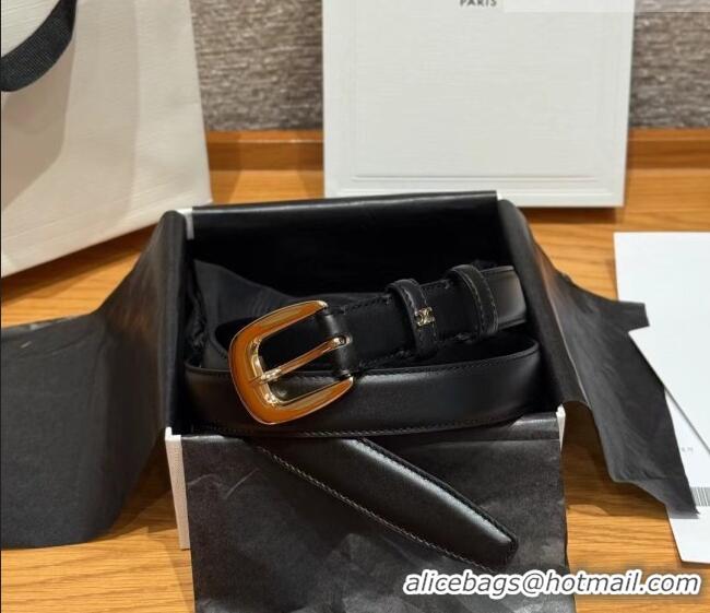 Famous Brand Celine Calfskin Leather Belt 2.5cm with Pin Buckle CE091105 Black 2025