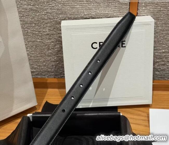 Famous Brand Celine Calfskin Leather Belt 2.5cm with Pin Buckle CE091105 Black 2025