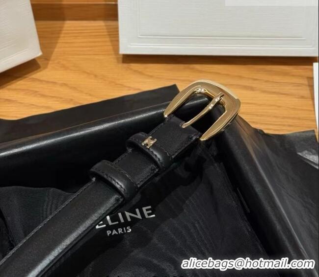 Famous Brand Celine Calfskin Leather Belt 2.5cm with Pin Buckle CE091105 Black 2025
