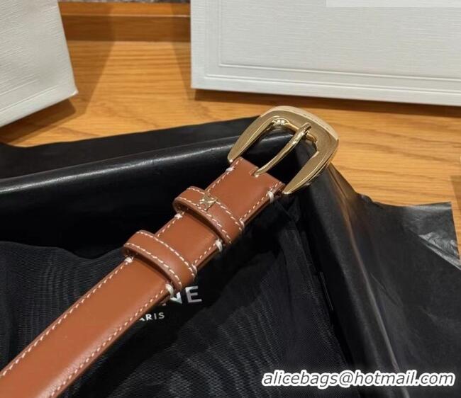 Best Price Celine Calfskin Leather Belt 2.5cm with Pin Buckle CE091105 Brown 2025