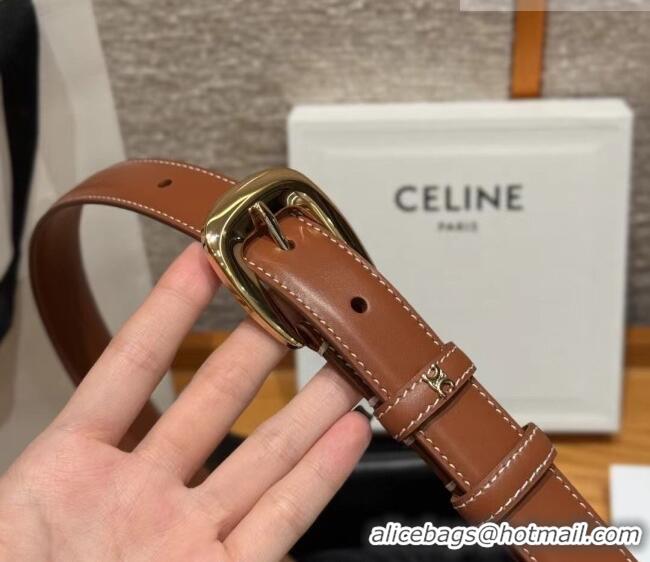 Best Price Celine Calfskin Leather Belt 2.5cm with Pin Buckle CE091105 Brown 2025
