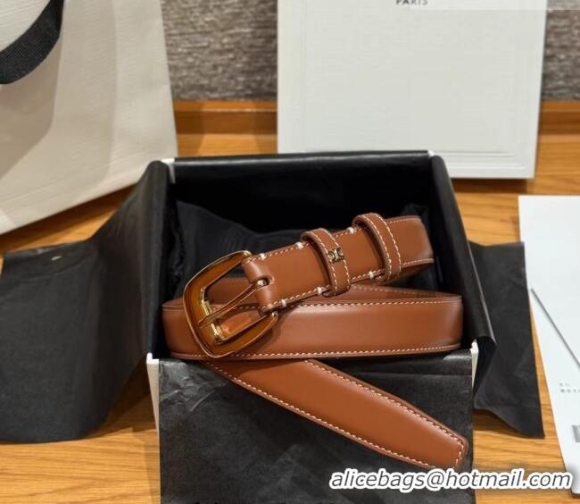 Best Price Celine Calfskin Leather Belt 2.5cm with Pin Buckle CE091105 Brown 2025