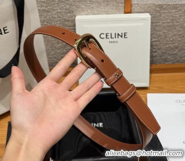 Best Price Celine Calfskin Leather Belt 2.5cm with Pin Buckle CE091105 Brown 2025