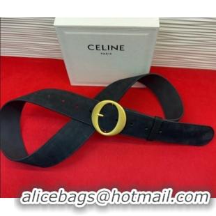 Good Product Celine Twin Triomphe Belt 4.5x105cm with Round Buckle in Suede 6018 Black 2026