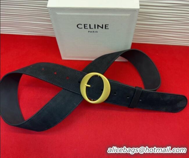 Good Product Celine Twin Triomphe Belt 4.5x105cm with Round Buckle in Suede 6018 Black 2026