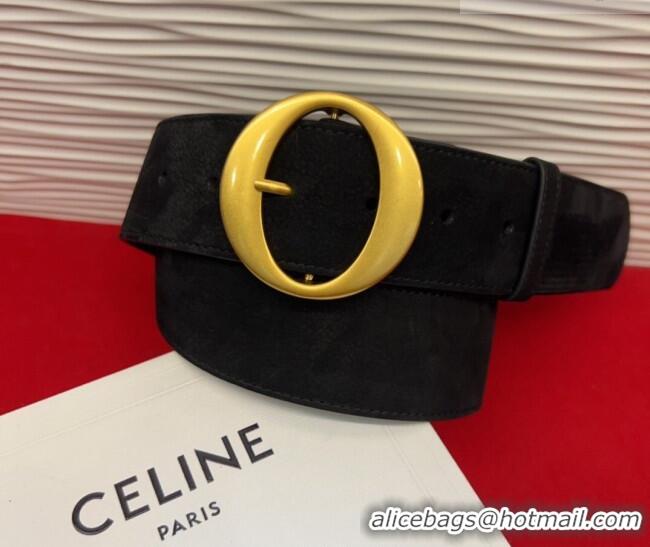 Good Product Celine Twin Triomphe Belt 4.5x105cm with Round Buckle in Suede 6018 Black 2026