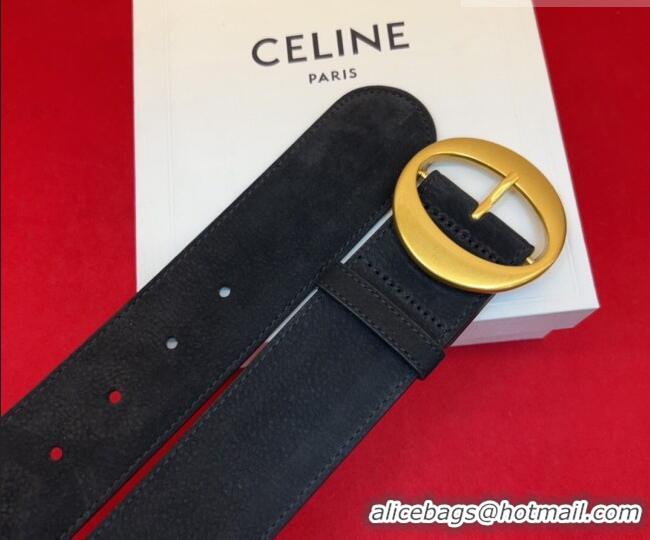 Good Product Celine Twin Triomphe Belt 4.5x105cm with Round Buckle in Suede 6018 Black 2026