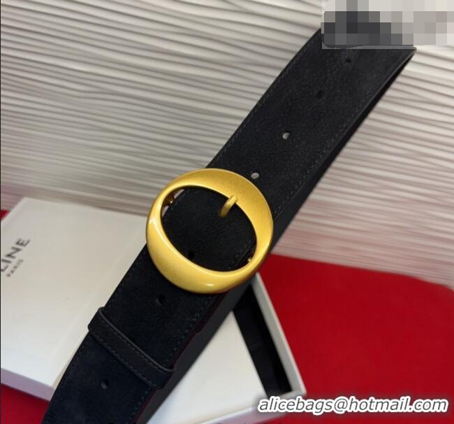 Good Product Celine Twin Triomphe Belt 4.5x105cm with Round Buckle in Suede 6018 Black 2026