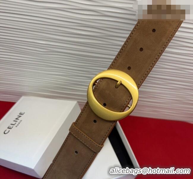 Inexpensive Celine Twin Triomphe Belt 4.5x105cm with Round Buckle in Suede 6018 Taupe 2026