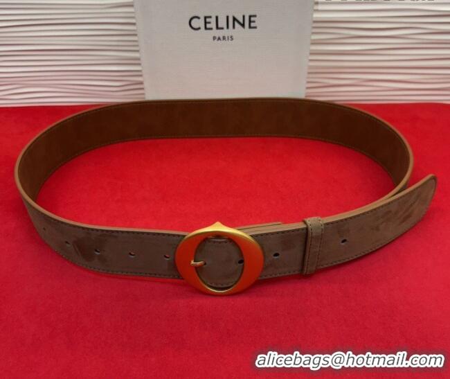 Inexpensive Celine Twin Triomphe Belt 4.5x105cm with Round Buckle in Suede 6018 Taupe 2026