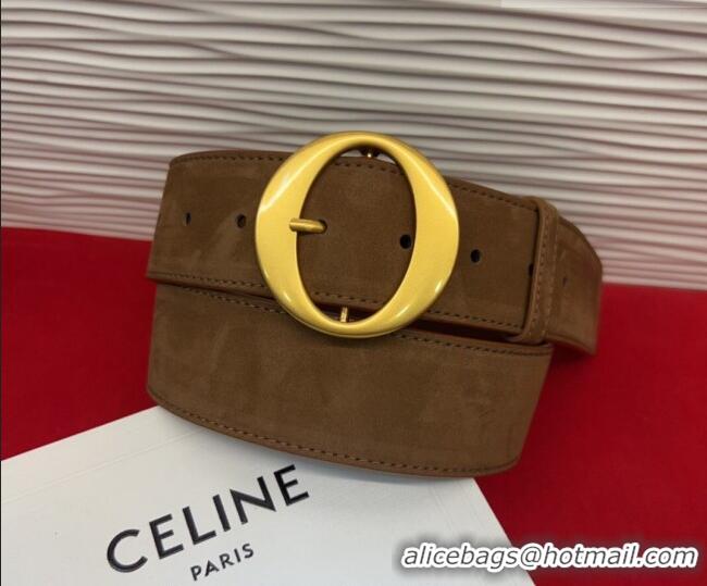 Inexpensive Celine Twin Triomphe Belt 4.5x105cm with Round Buckle in Suede 6018 Taupe 2026