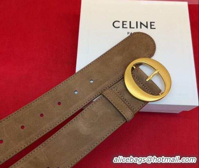 Inexpensive Celine Twin Triomphe Belt 4.5x105cm with Round Buckle in Suede 6018 Taupe 2026