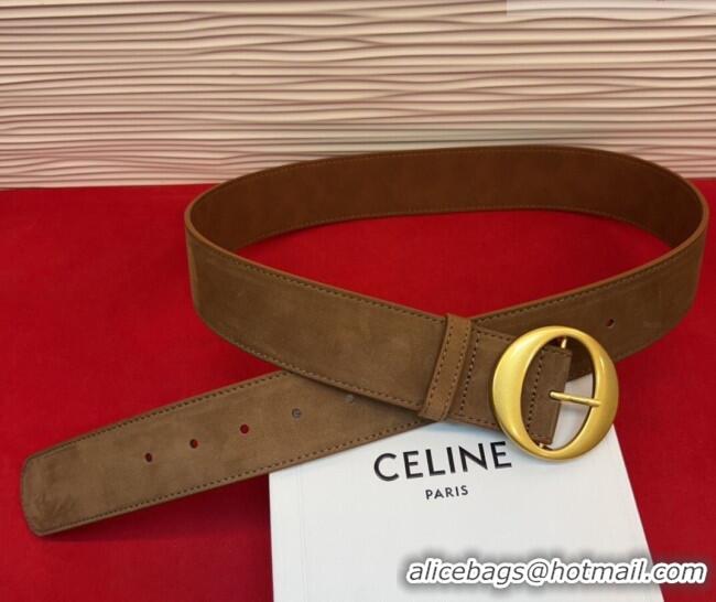 Inexpensive Celine Twin Triomphe Belt 4.5x105cm with Round Buckle in Suede 6018 Taupe 2026