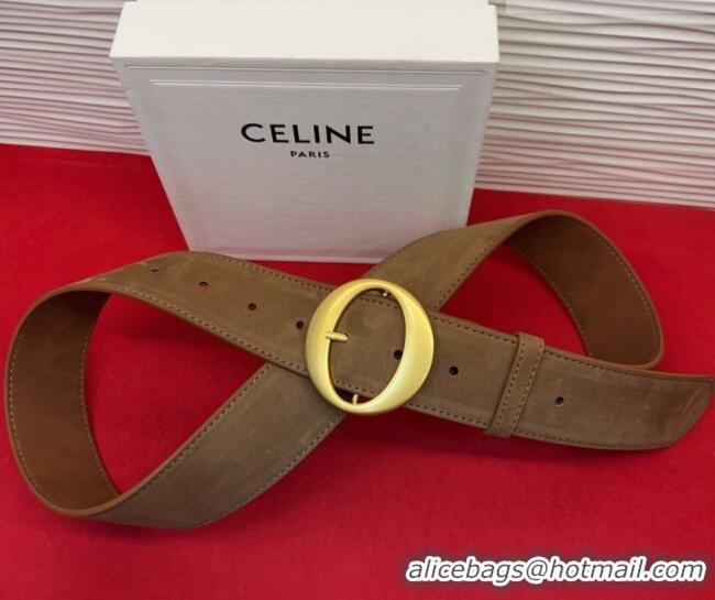 Inexpensive Celine Twin Triomphe Belt 4.5x105cm with Round Buckle in Suede 6018 Taupe 2026